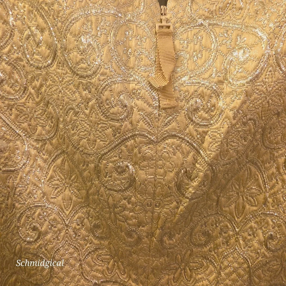 Tory Burch Gold Metallic Jacquard Sleeveless Tiered Top Size 4 Damask Shimmer
